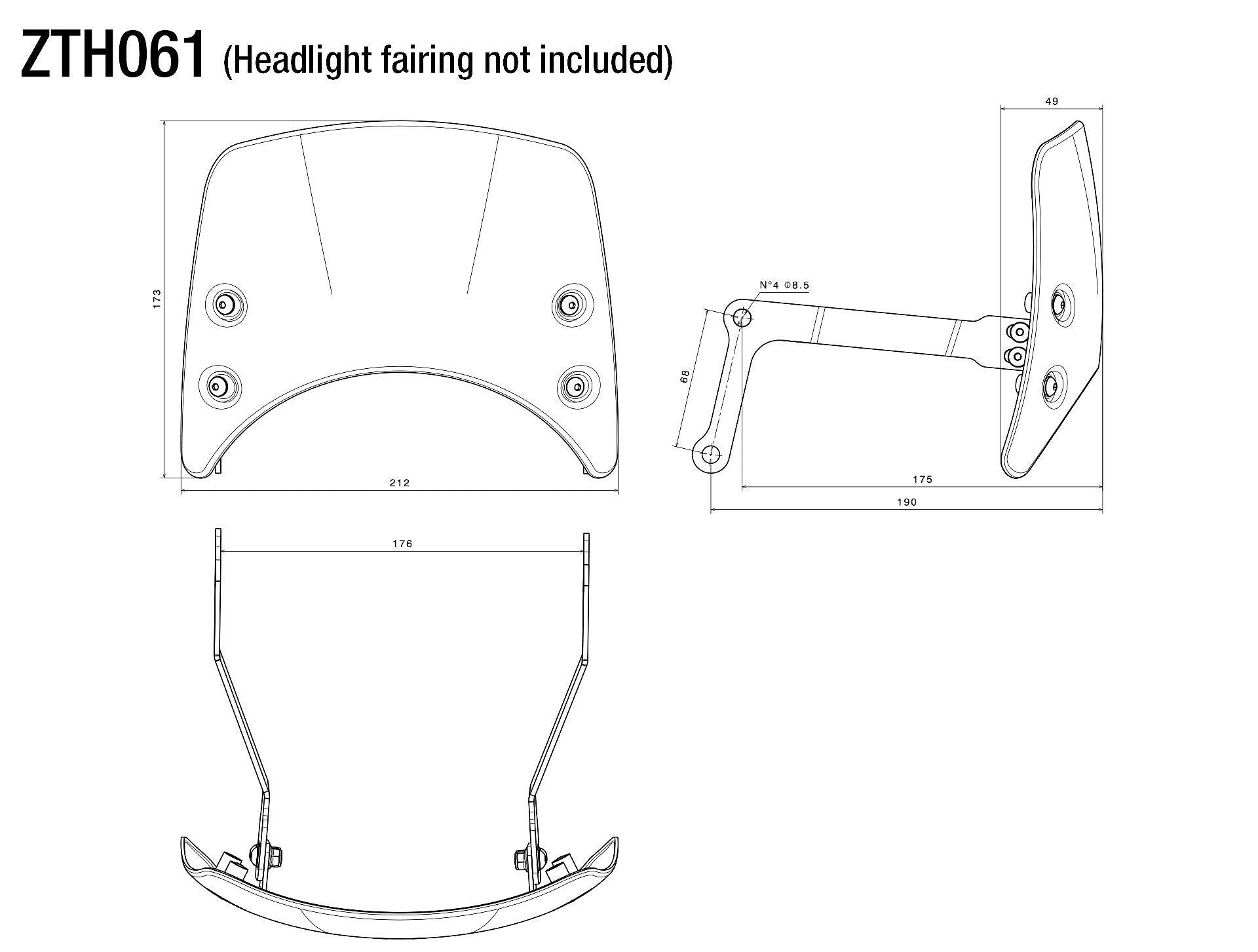 Rizoma Brackets for Headlight Fairing ZTH061B - Black