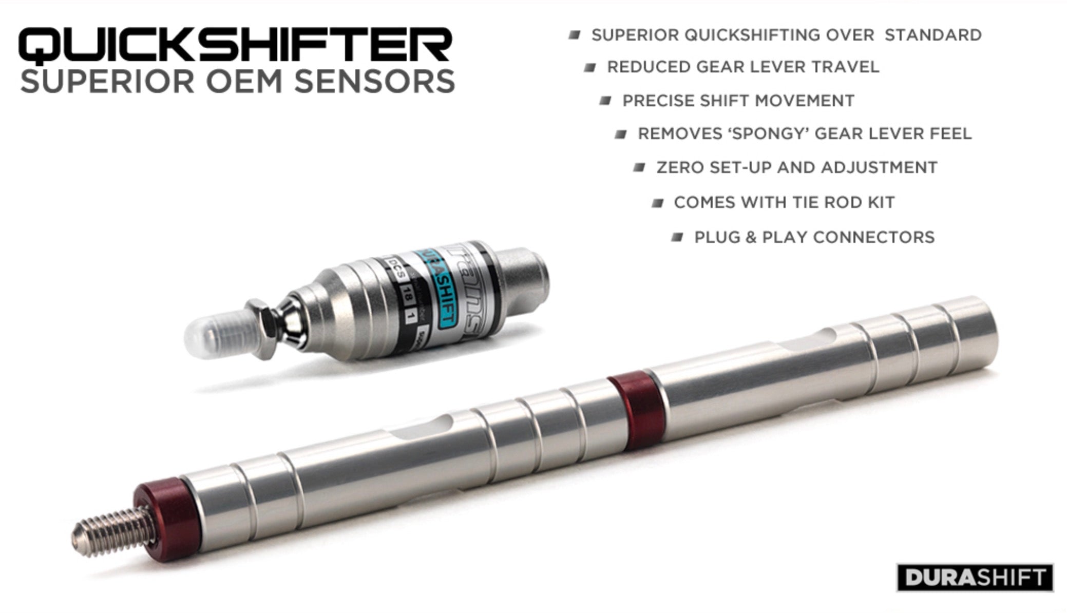 Aprilia replacement Quickshifter DCS sensor for RSV4 models 2015 to 2018 with standard road shift or inverted race shift set-up. Replaces Aprila OEM sensor with small 2 way white connector (Quickshifting only as OEM).