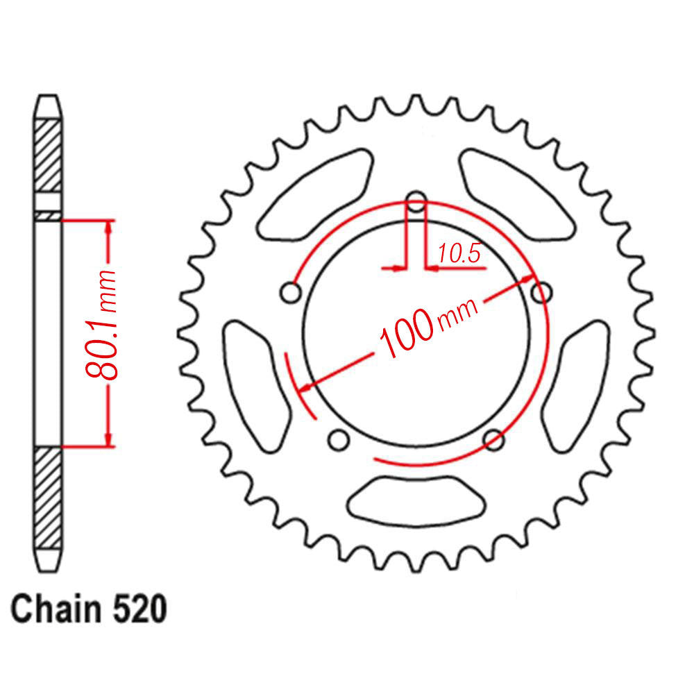VORTEX Alloy Rear Sprocket 520-44T Marchesini/BST/OZ Black^