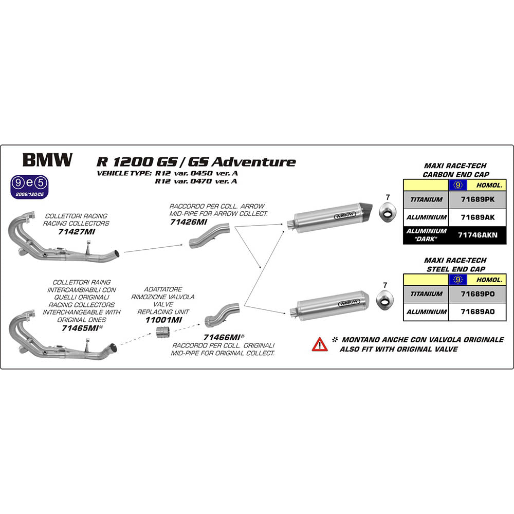 ARROW BMW Link Pipe Stainless for Maxi Race-Tech Silencers